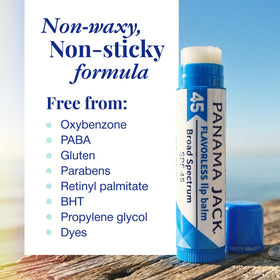 Flavorless Panama Jack SPF 45 lip balm tube