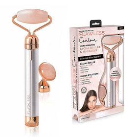 Flawless Vibrating Facial Roller and Massager front view with rose quartz