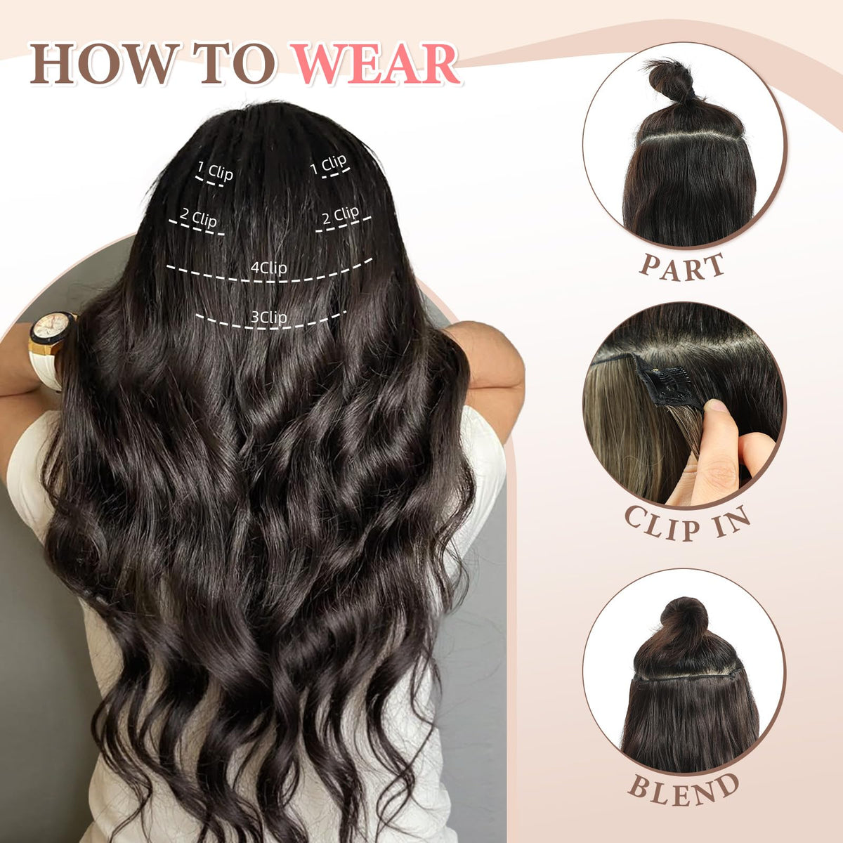 Fliace Clip-In Hair Extensions 4.9 inches wide with 2 clips