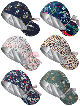 Floraltop satin lined scrub cap with floral design front view