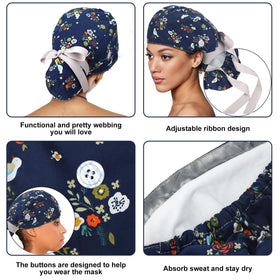Floraltop scrub cap showcasing satin lining close-up