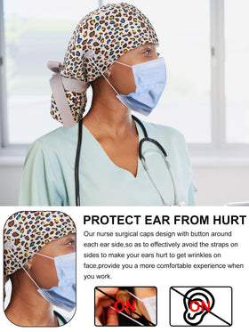 Floraltop scrub cap worn by a nurse in a professional setting