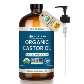Florisan Organic Castor Oil 16oz glass bottle front view