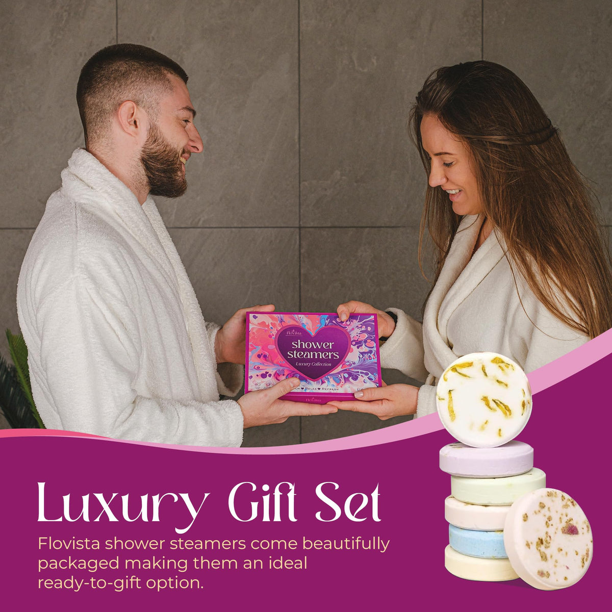 Flovista shower steamer tablet in Grapefruit & Orange scent