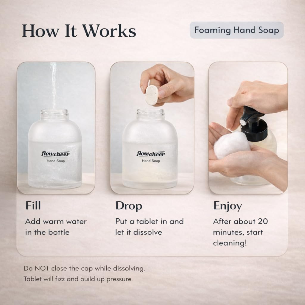 flowcheer Foaming Hand Soap Refill Tablets in carton packaging