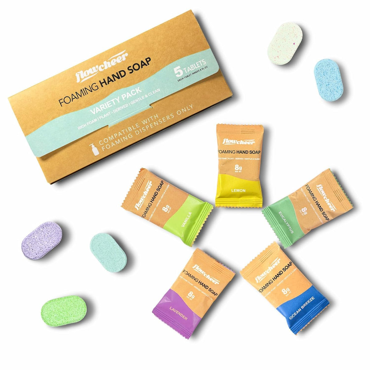 flowcheer foaming hand soap tablet refills sample pack with five scents