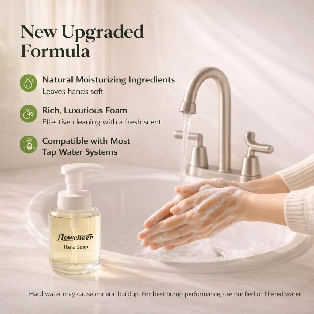 flowcheer foaming hand soap with creamy foam in a dispenser