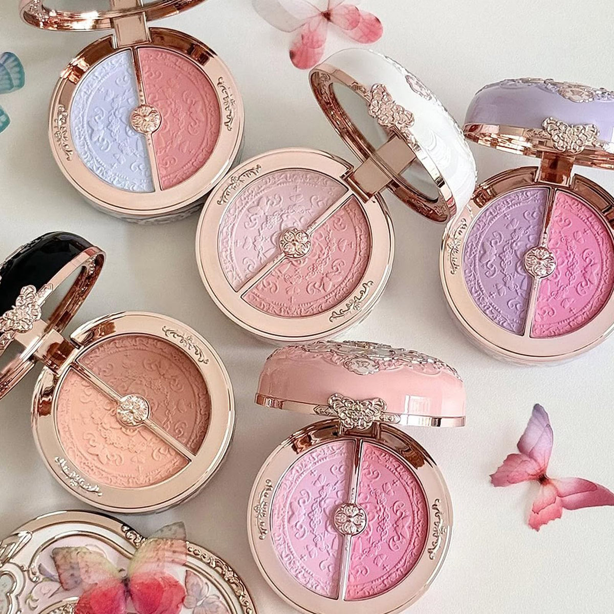 Flower Knows blush duo palette with 3D butterfly design
