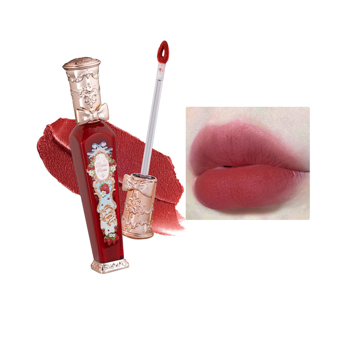 Flower Knows Strawberry Rococo Cloud Lip Cream in Warm Brick Red front view