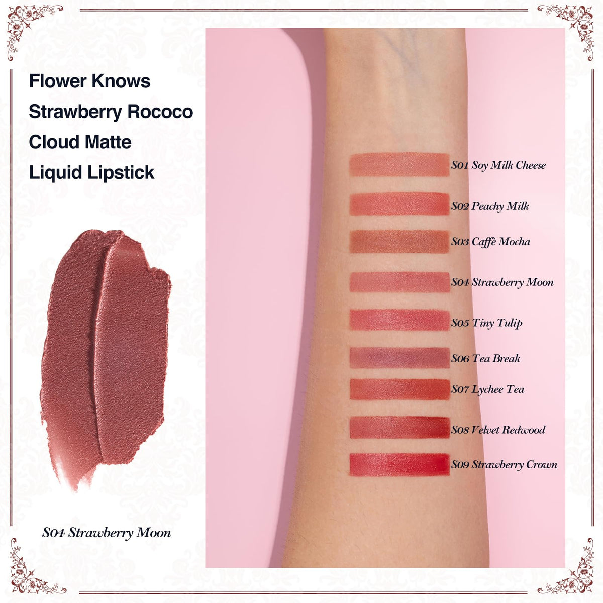 Flower Knows Strawberry Rococo Cloud Lip Cream swatch on skin