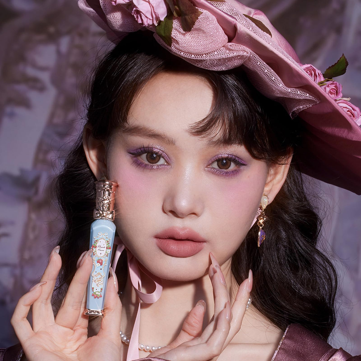 Flower Knows Strawberry Rococo Cloud Lip Cream with blurred lip lines effect