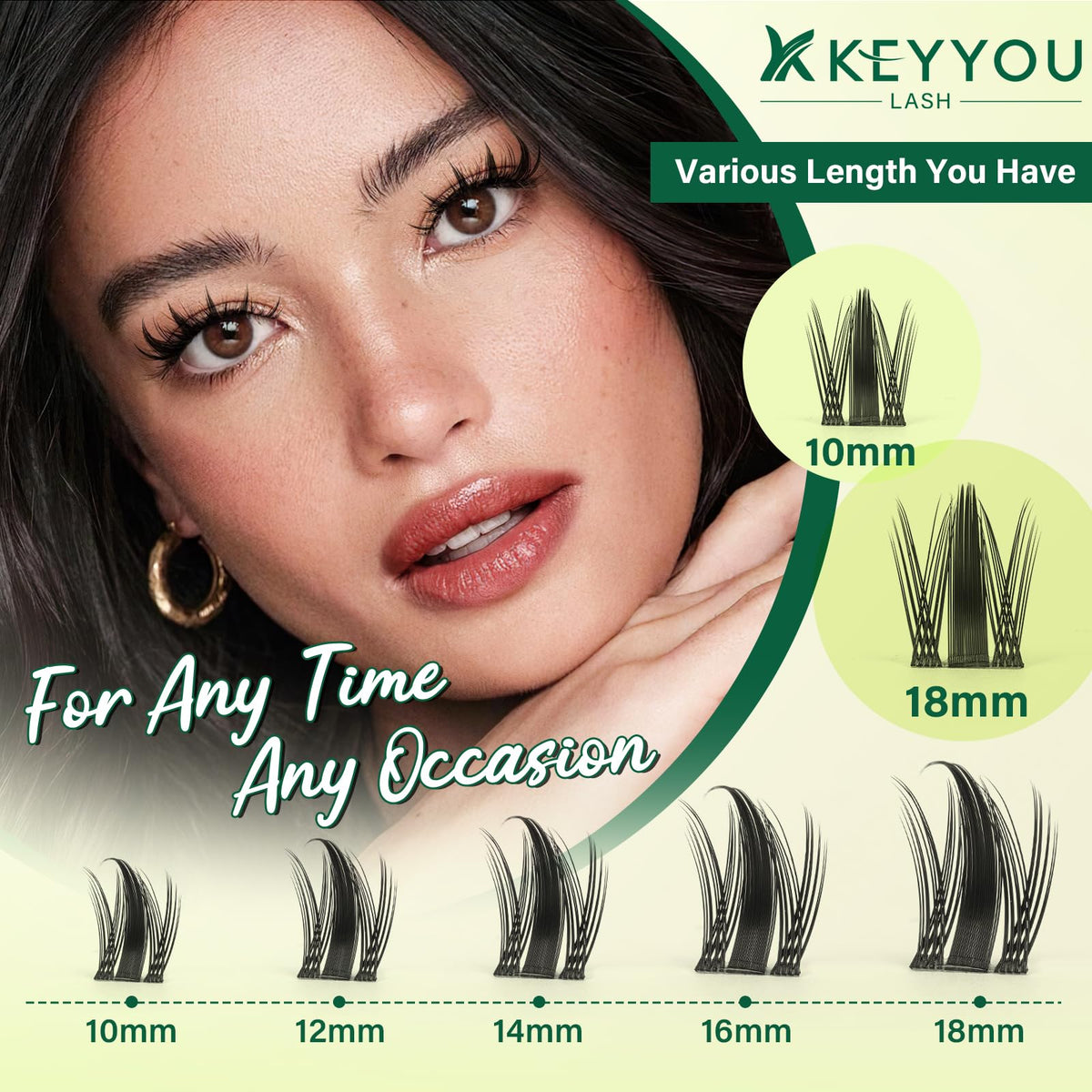 Fluffy wispy effect of KEYYOU lash clusters on model