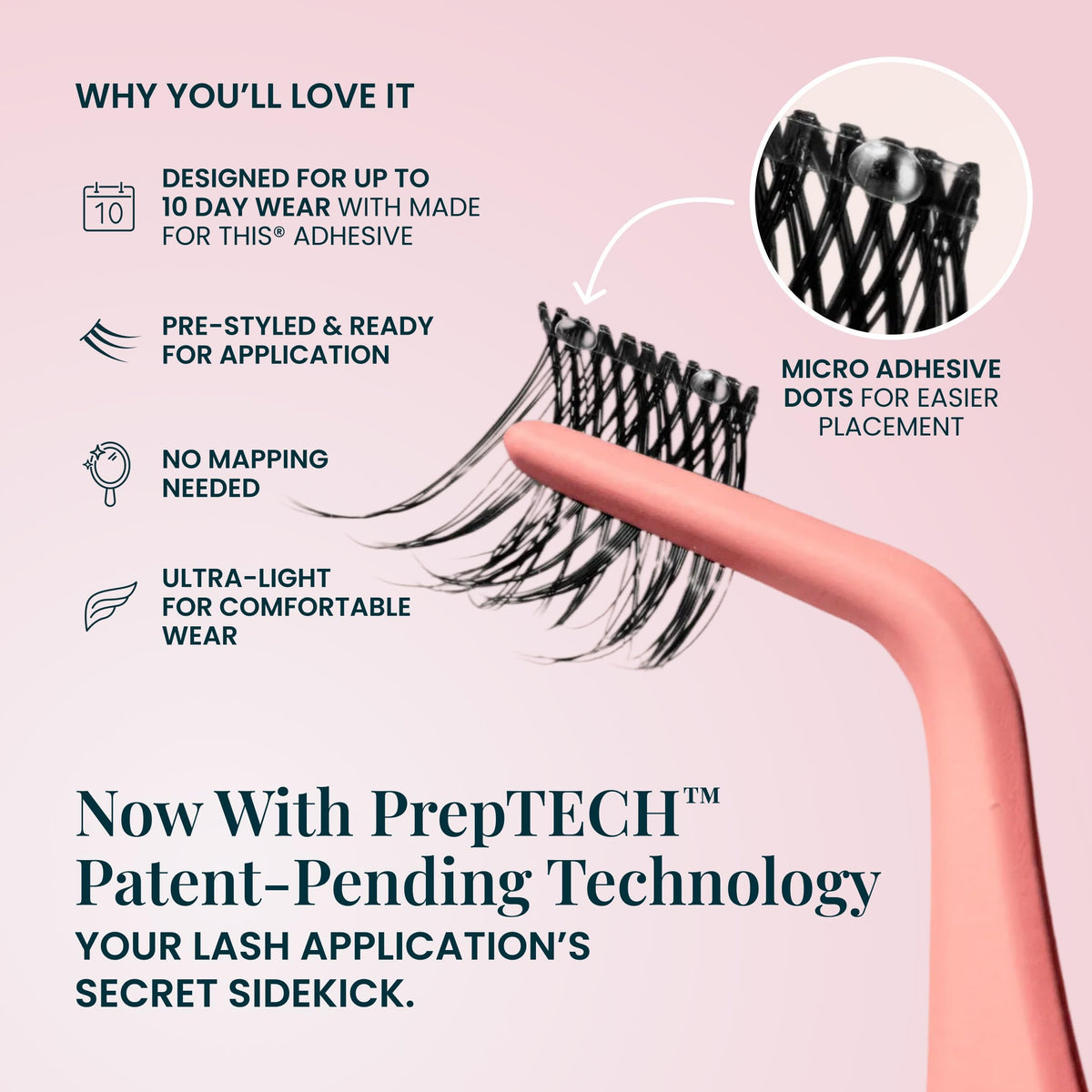 FlutterHabit underlash extensions displayed with adhesive