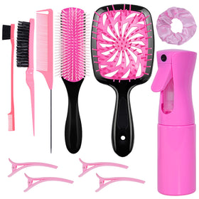 FlyLanyards 11-piece hair brush set including detangling brush and spray bottle