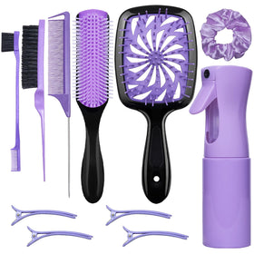 FlyLanyards 11-Piece Hair Brush Set including detangling brush and spray bottle