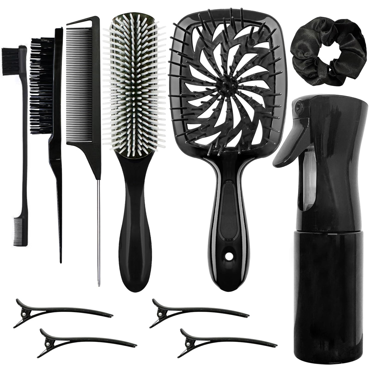 FlyLanyards 11-piece hair brush set including spray bottle and brushes