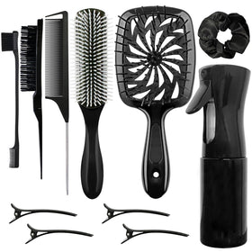 FlyLanyards 11-piece hair brush set including spray bottle and brushes