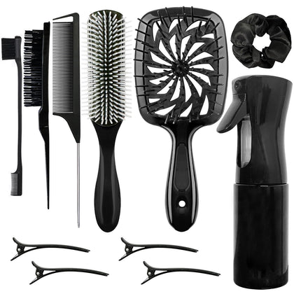 FlyLanyards 11-piece hair brush set including spray bottle and brushes