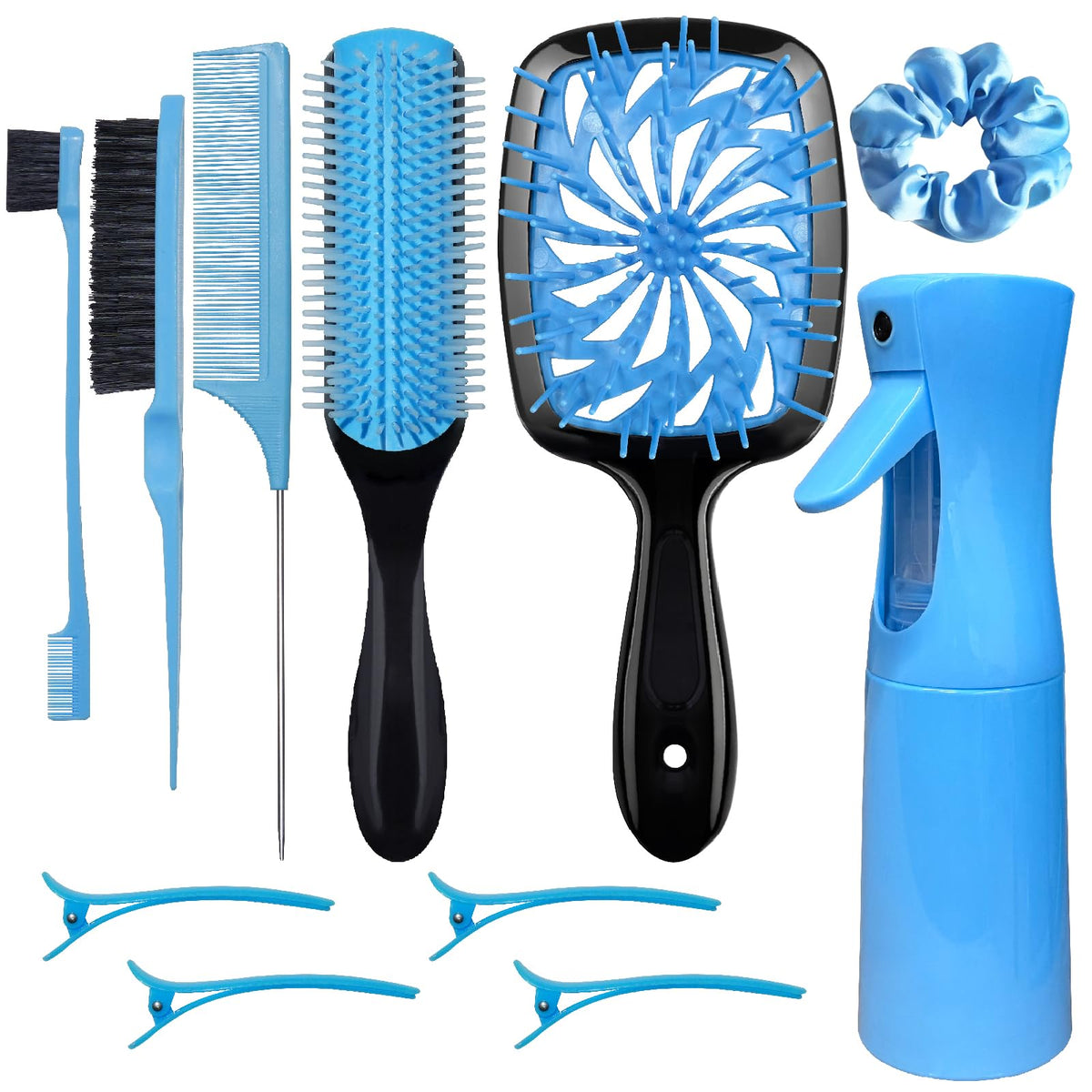 FlyLanyards 11-Piece Hair Brush Set including spray bottle and brushes