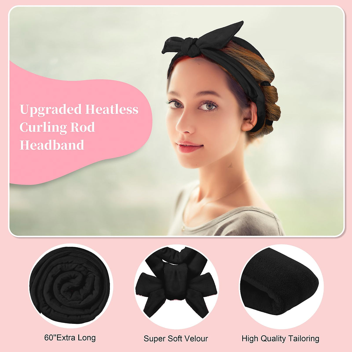 Flylipu heatless curling rod headband displayed on a vanity