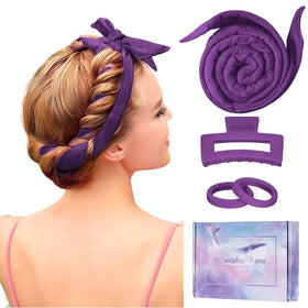 Flylipu Heatless Curling Rod Headband in purple, front view