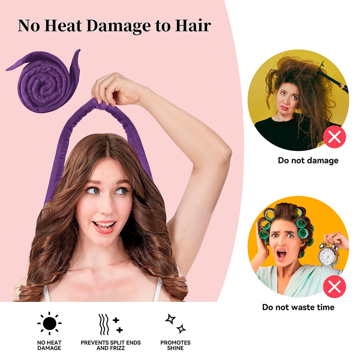 Flylipu Heatless Curling Rod Headband with hair wrapped around it
