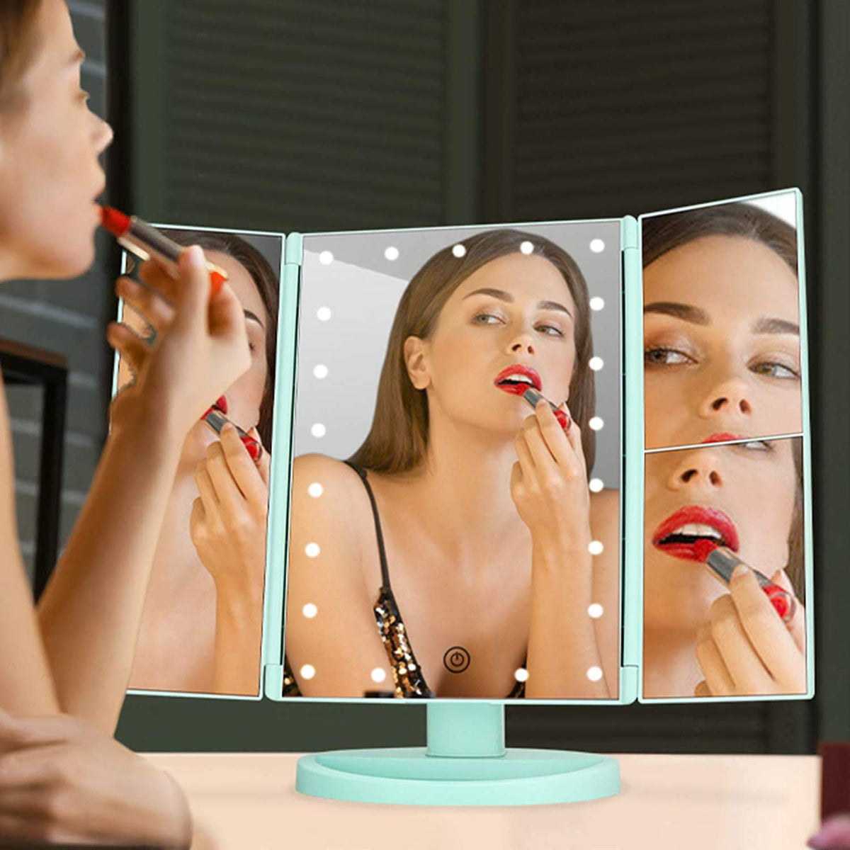 Flymiro Tri-fold Lighted Vanity Makeup Mirror folded for storage