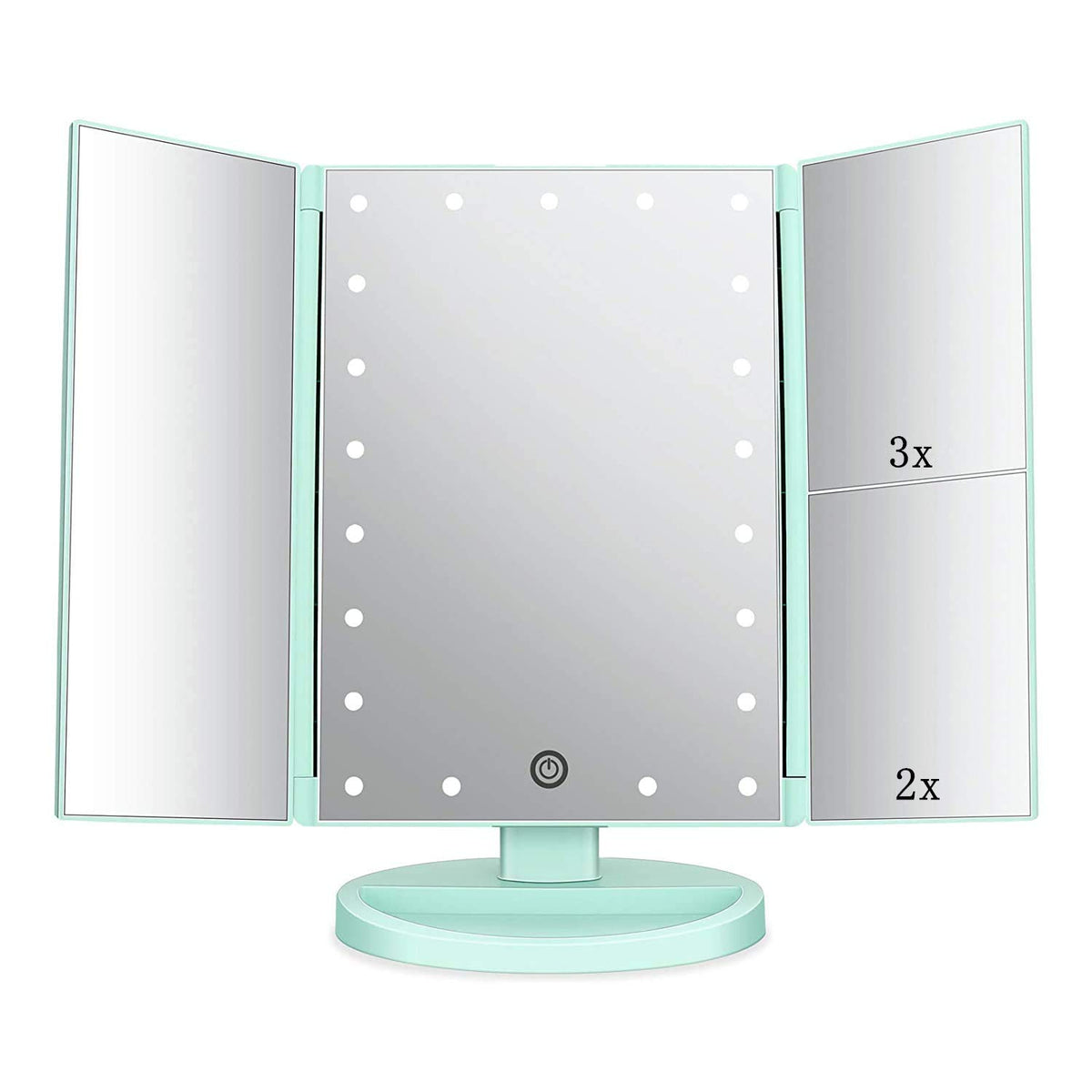 Flymiro Tri-fold Lighted Vanity Makeup Mirror front view with 21 LED lights