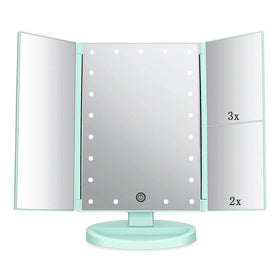 Flymiro Tri-fold Lighted Vanity Makeup Mirror front view with 21 LED lights