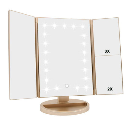 Flymiro Tri-fold Lighted Vanity Makeup Mirror front view with LED lights