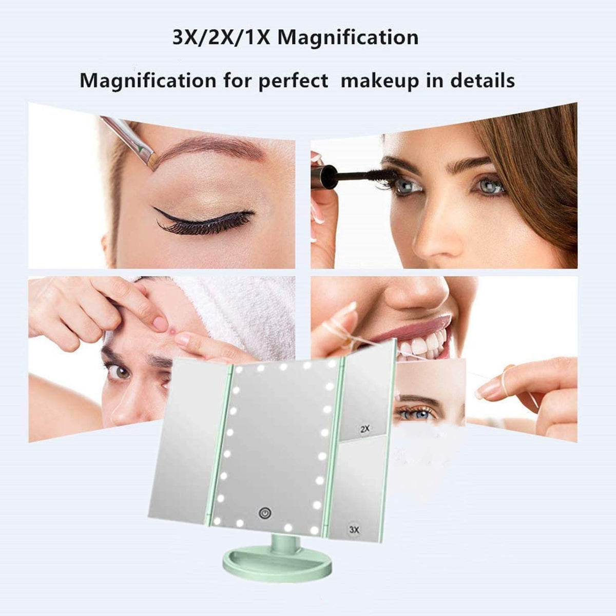 Flymiro Tri-fold Lighted Vanity Makeup Mirror with touch sensor switch