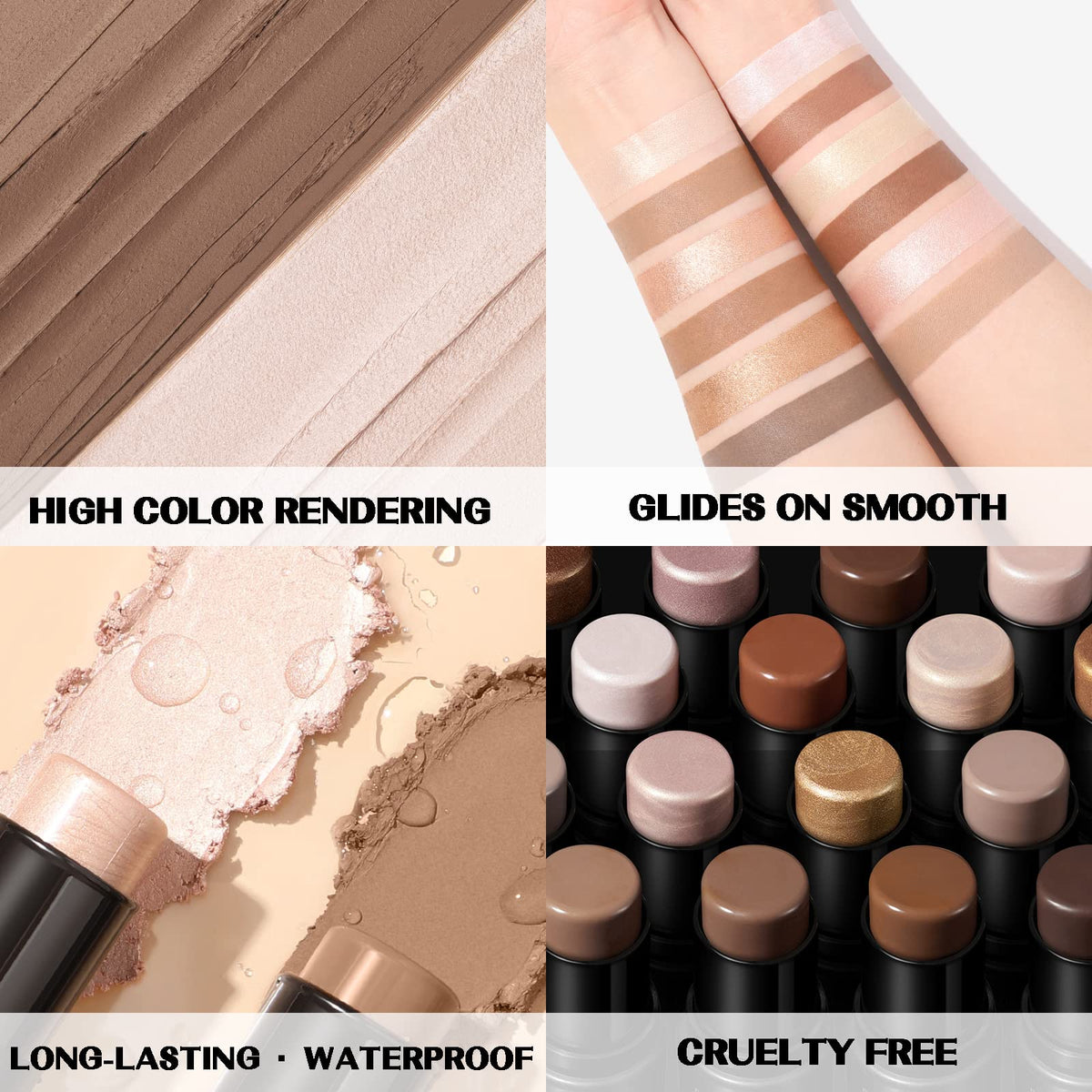 FOCALLURE Mineral Cream Contour Stick swatches on hand