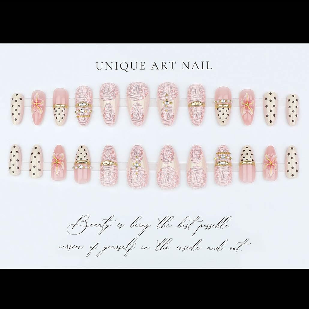 Foccna Almond Press On Nails package showing 24 pieces and included nail file
