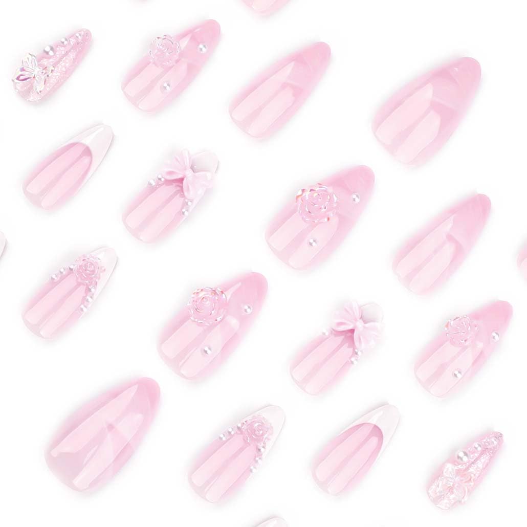 Foccna Pink Almond Press On Nails with included nail file