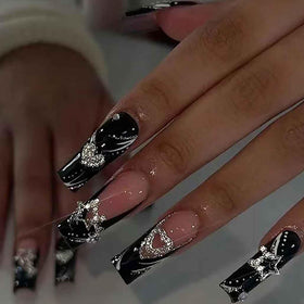 Foccna Press on Nails black square design front view