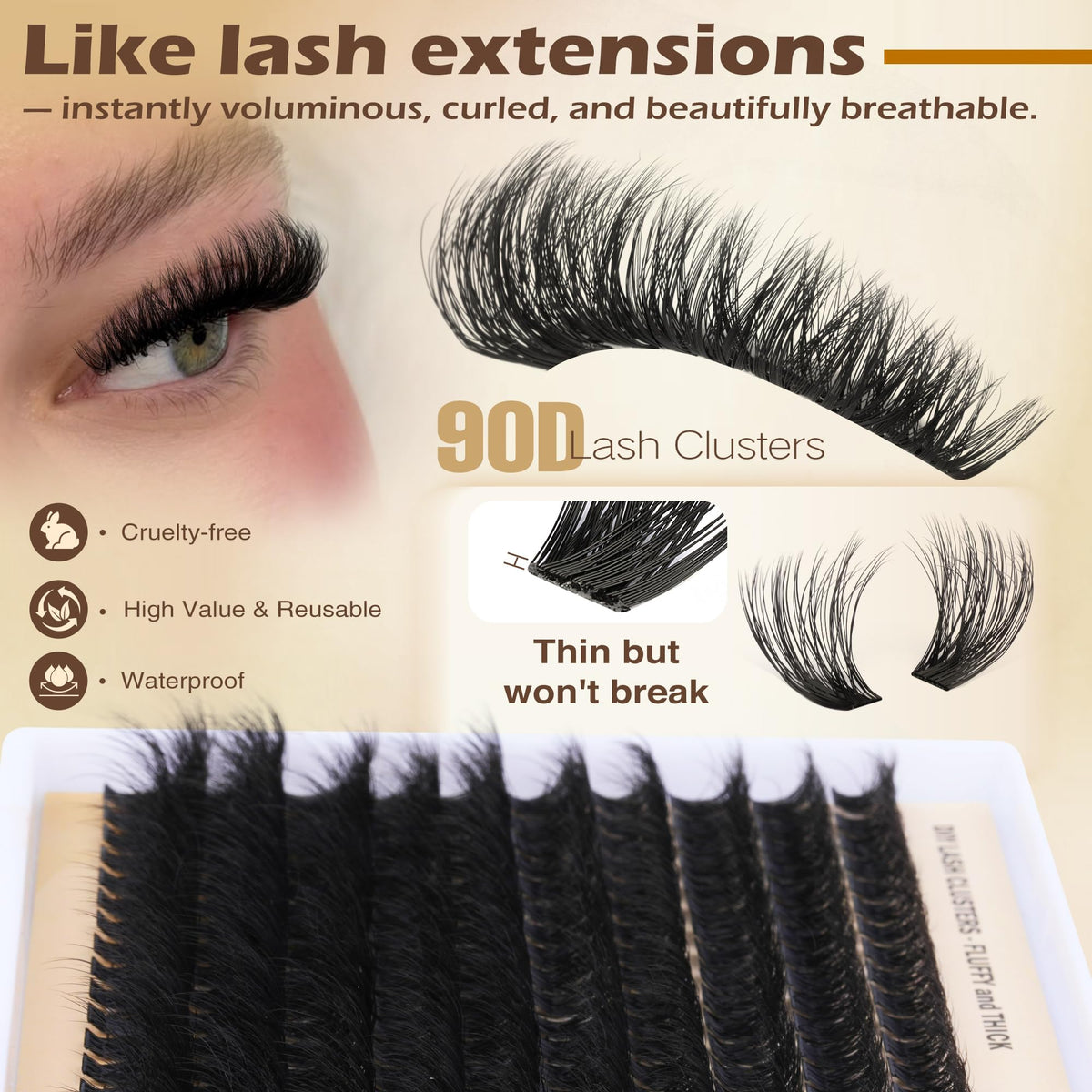 Focipeysa Fluffy Volume Lash Clusters different lengths displayed