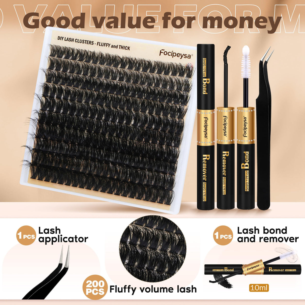 Focipeysa Fluffy Volume Lash Clusters on model showcasing natural look