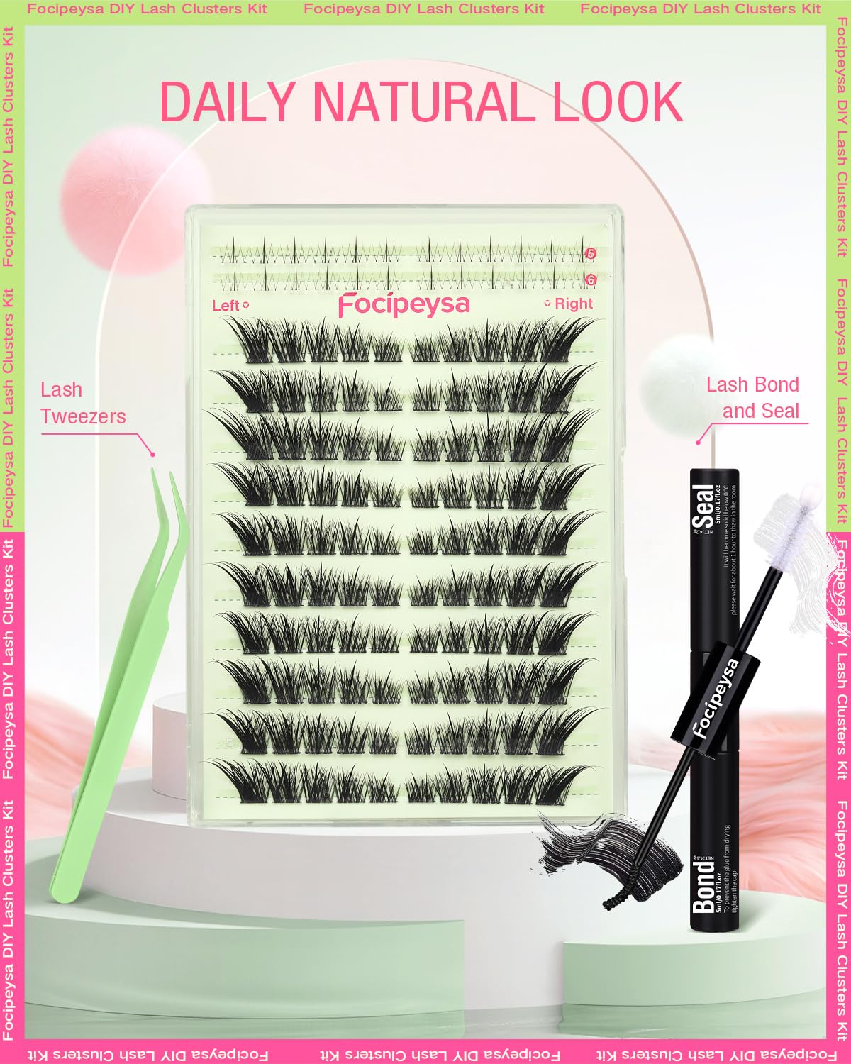 Focipeysa Fox Eye Lash Clusters Kit lifestyle scene with makeup setup