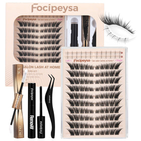 Focipeysa Fox Eye Lash Clusters Kit with 124 pieces and lash bond