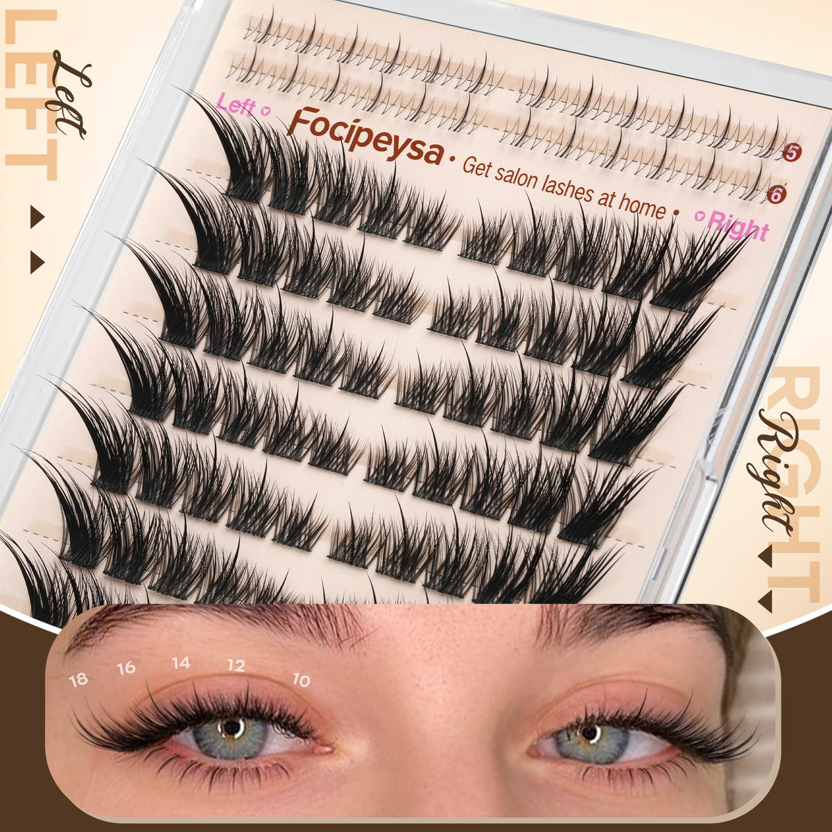 Focipeysa Fox Tail Lashes applied on model's eyes