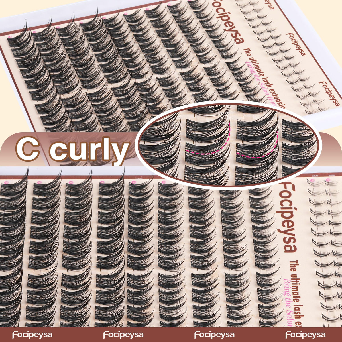 Focipeysa lash clusters applied on model