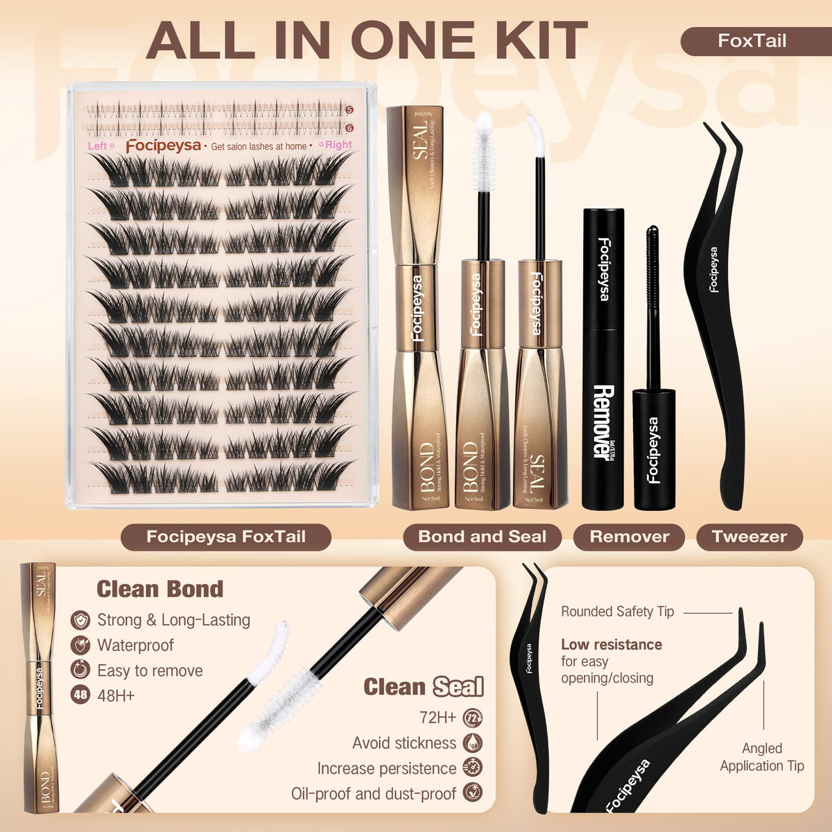 Focipeysa lash clusters displayed in packaging