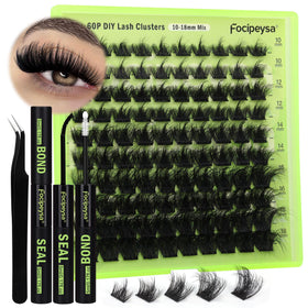 Focipeysa Lash Clusters DIY Lash Extension Kit front view with lash clusters and glue