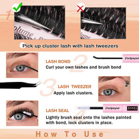 Focipeysa lash clusters in a beauty setup with makeup tools