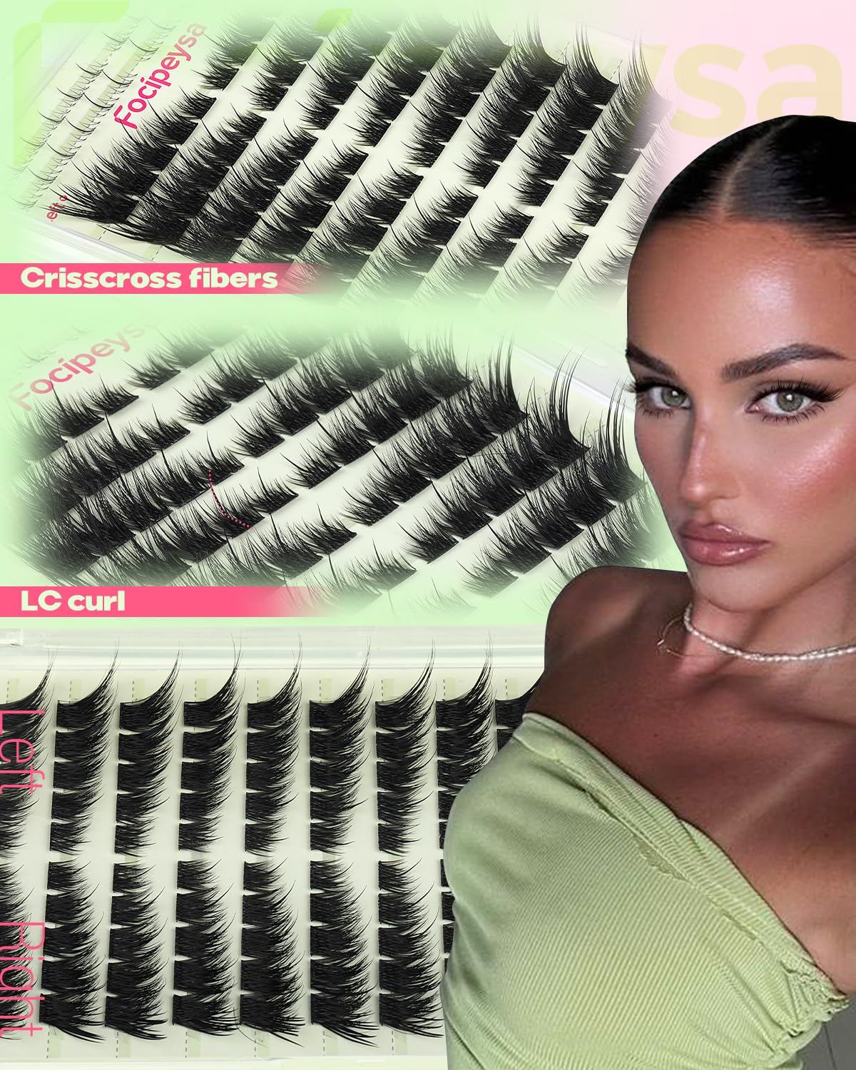 Focipeysa lash clusters kit components displayed