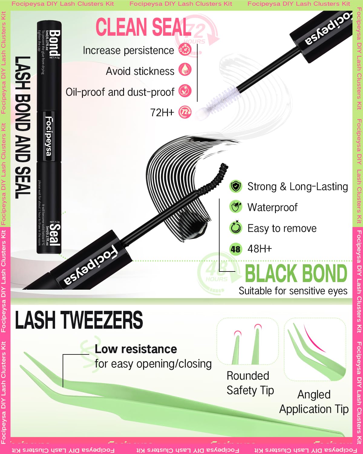 Focipeysa lash clusters kit with application instructions