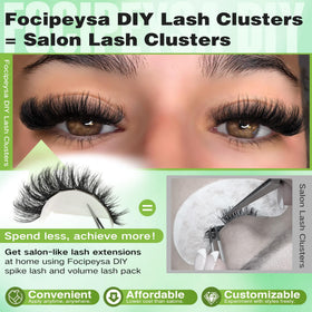 Focipeysa Lash Clusters pack showing various lash lengths from 10mm to 18mm