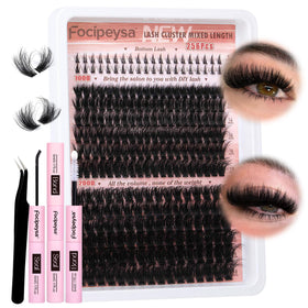 Focipeysa Lash Extension Kit front view with lash clusters