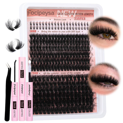 Focipeysa Lash Extension Kit front view with lash clusters