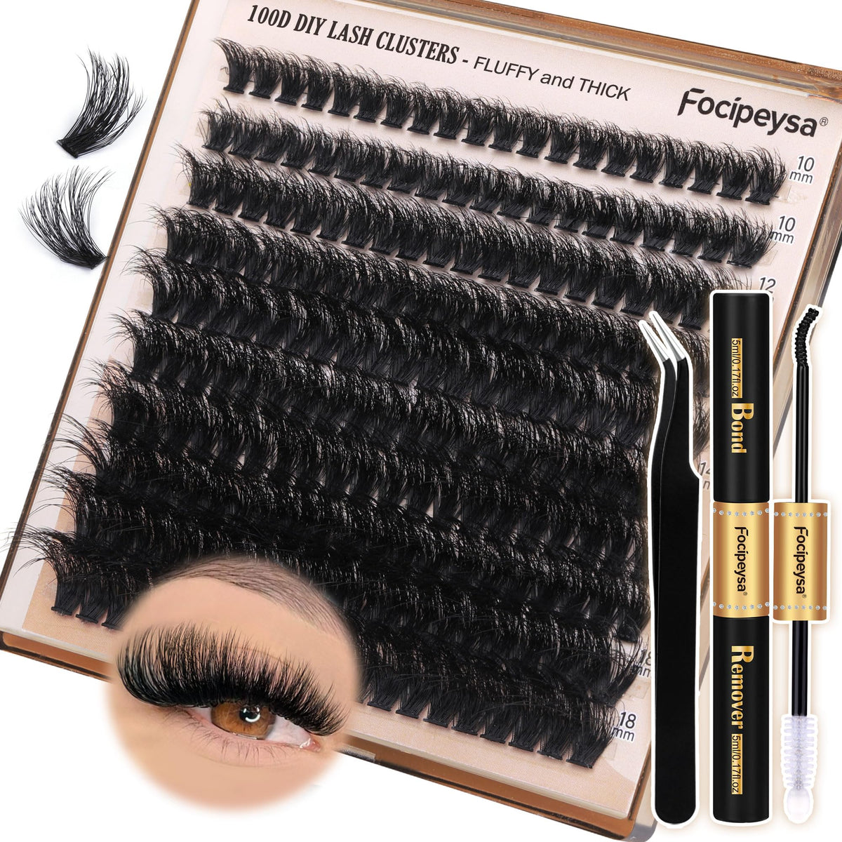 Focipeysa Thick Eyelash Extension Kit with 200pcs lashes and tools